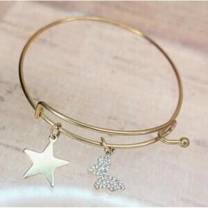Gold Tone Butterfly Star Expandable Charm Bracelet